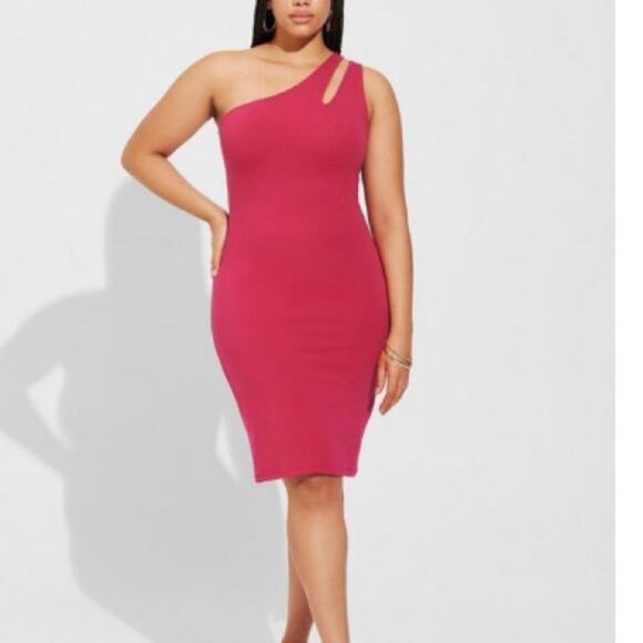 Torrid Cherries Jubilee Mini Foxy Bodycon One Shoulder Dress - Picture 3 of 9
